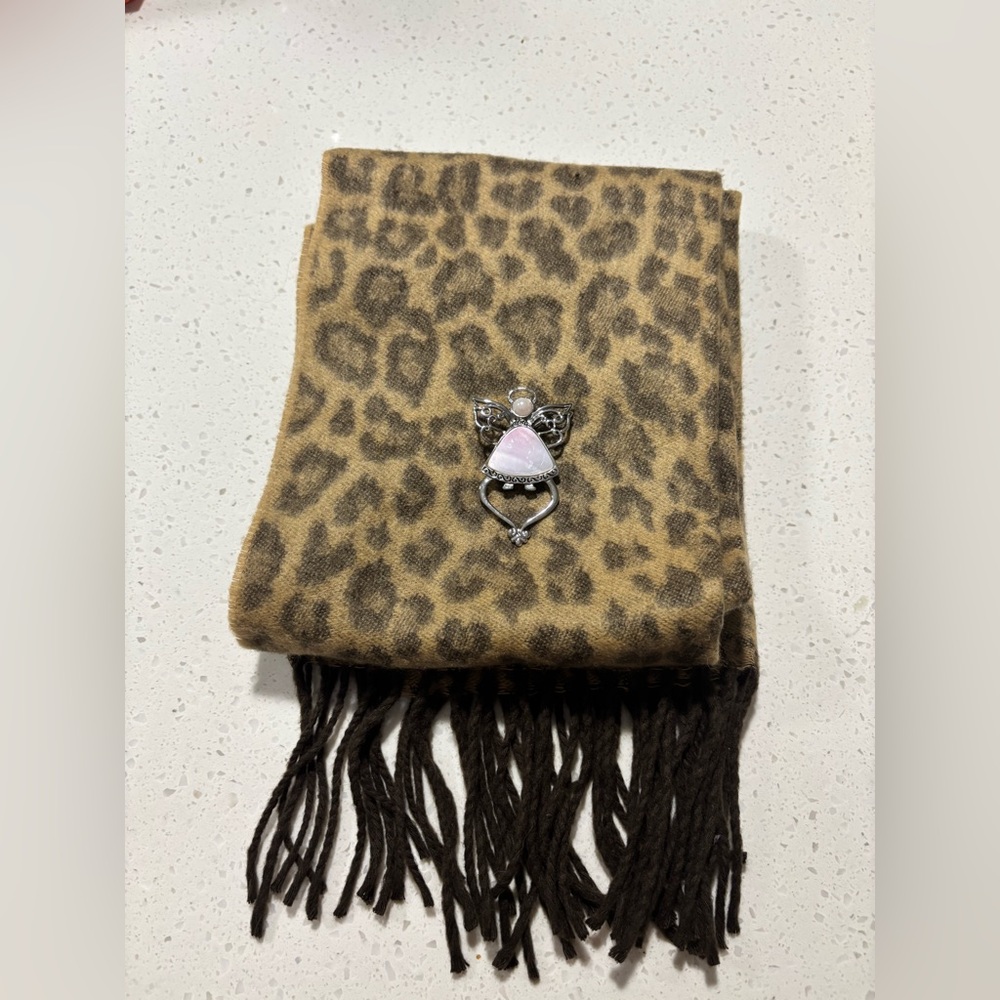 Merona Animal Print Tan Scarf and brooch